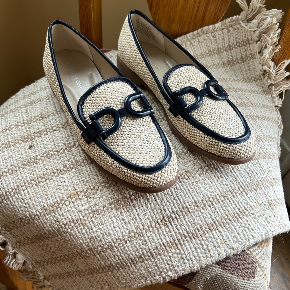 NWOT woman’s dress flats of basket like weave with metal embellishments